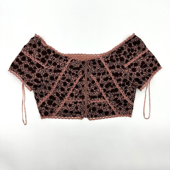By Anthropologie Off-The-Shoulder Size 6 Pink Brown Tiered Ruffle Crop Top NWT - Picture 8 of 12